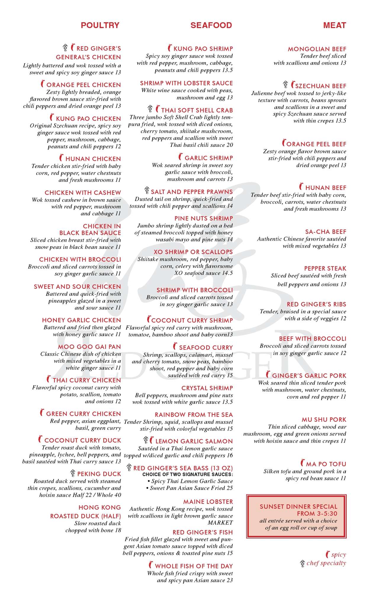 Menu at Red Ginger Asian Bistro restaurant, Coral Springs