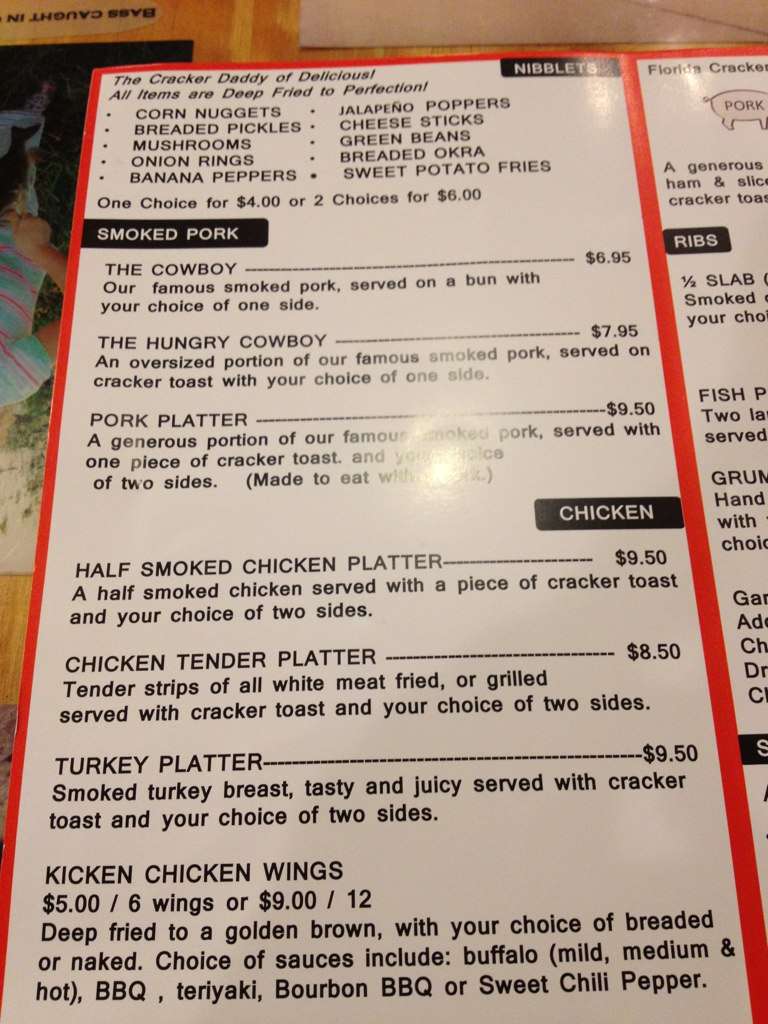 Real Florida Cracker BBQ Menu, Menu for Real Florida Cracker BBQ
