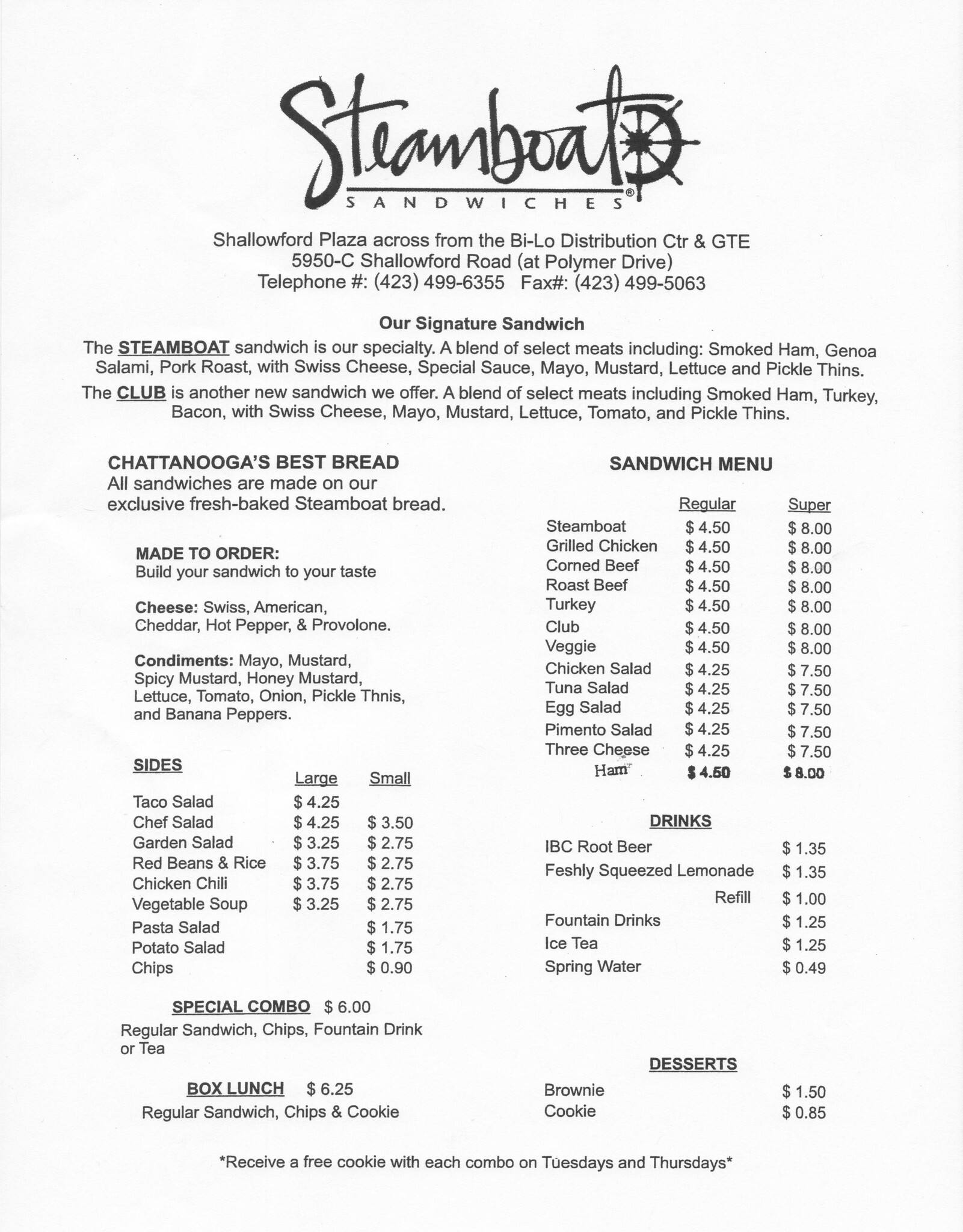 Menu at Tasty Heaven Sandwiches restaurant, Chattanooga, Shallowford Rd