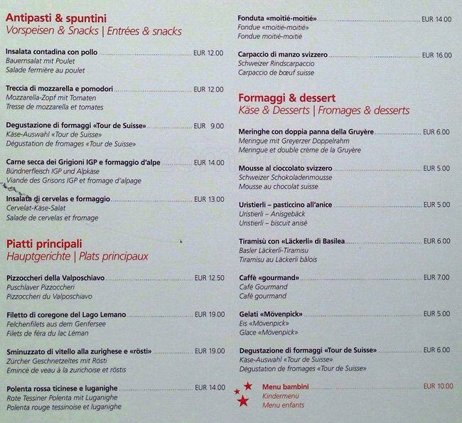 Menu di Ristorante Svizzera 
