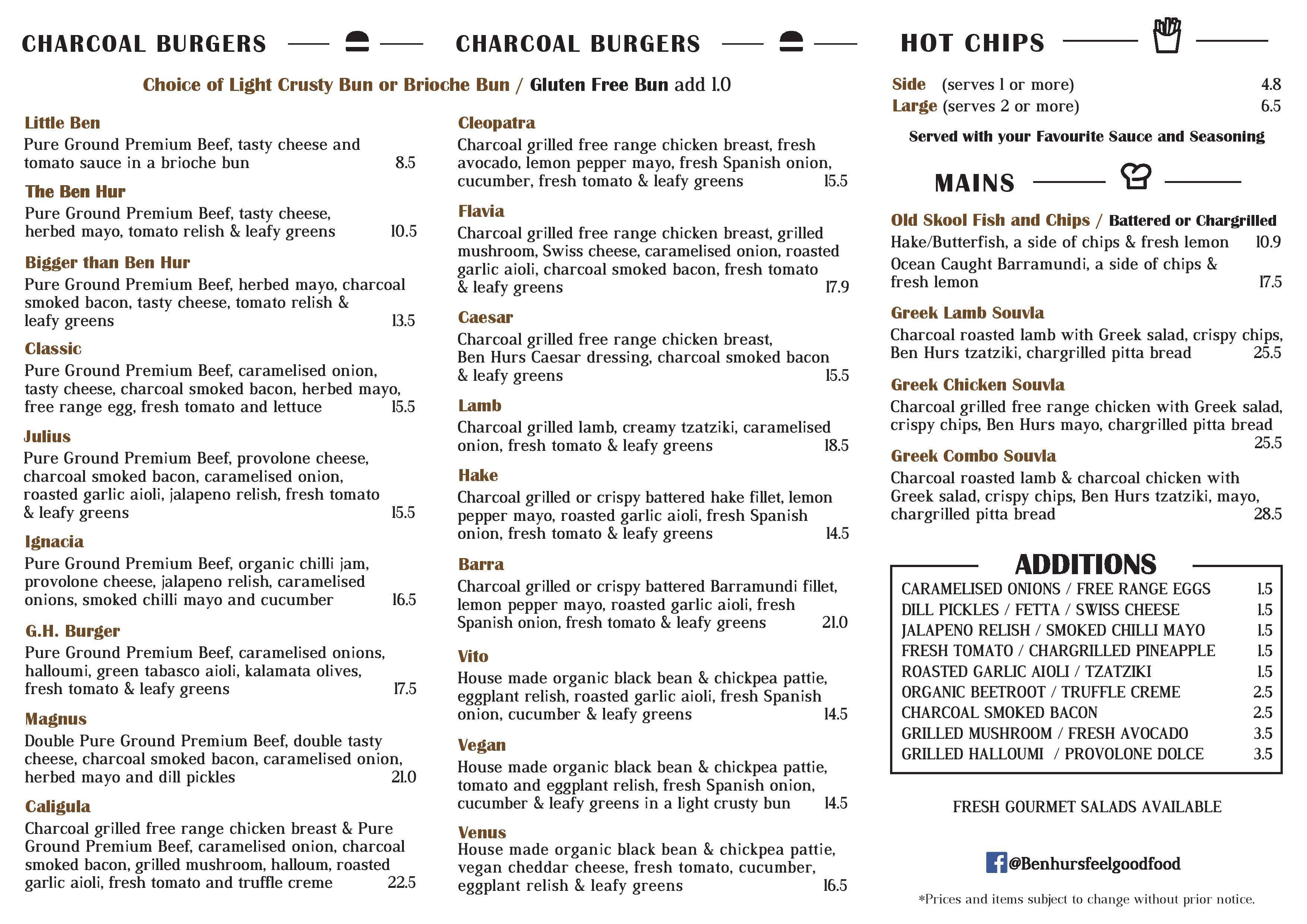 Ben Hurs menu