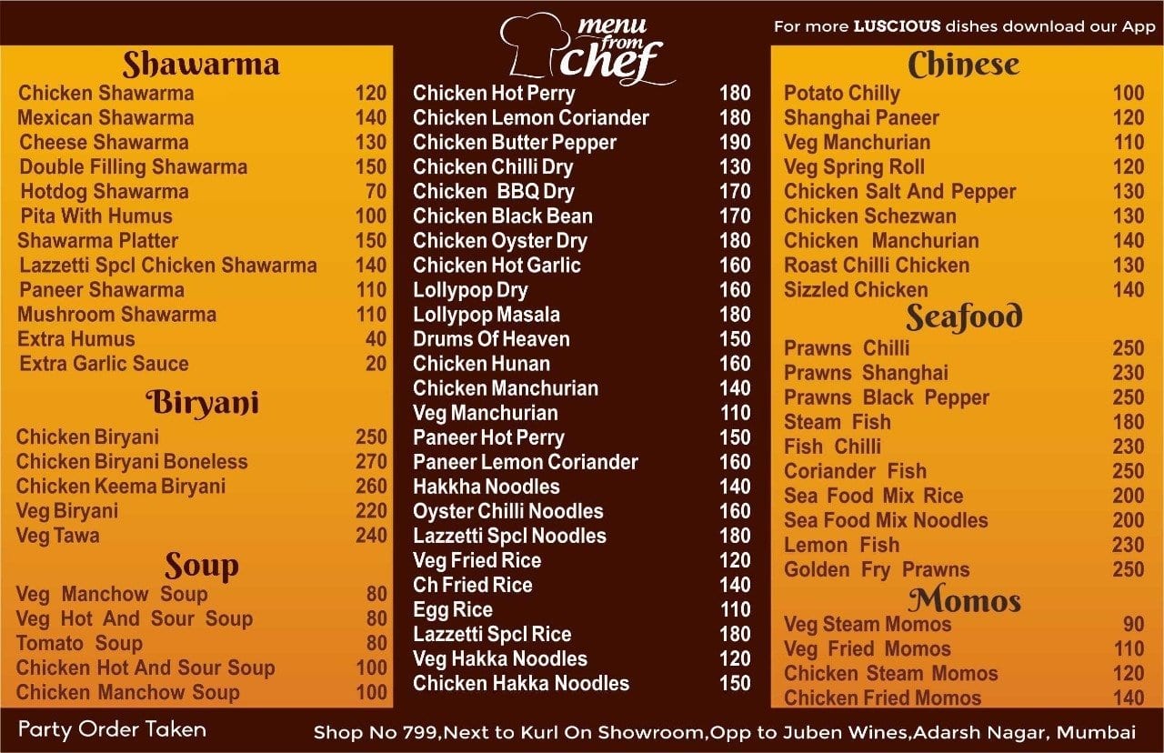 Lazzetti Menu, Menu for Lazzetti, Andheri Lokhandwala, Andheri West ...