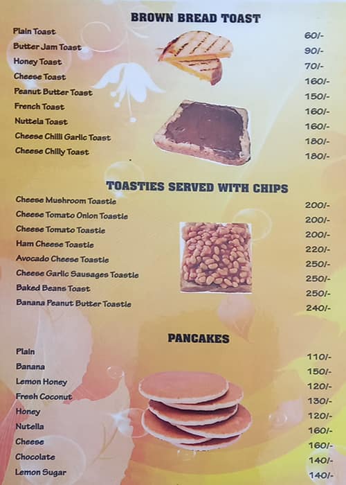 Menu at Nirvana Cafe, Canacona