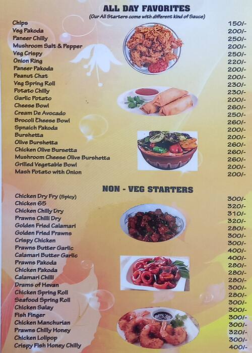 Menu at Nirvana Cafe, Canacona