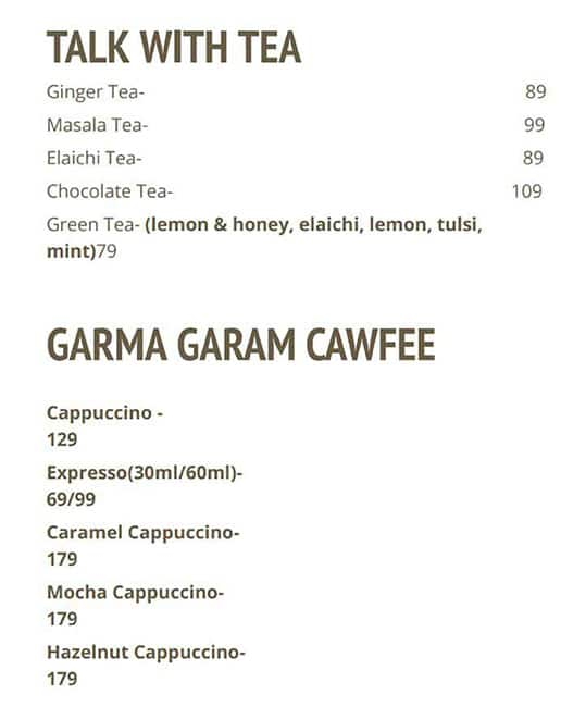 Menu of Cafe Cawfee Tawk, Airport Gandhinagar Highway, Gandhinagar