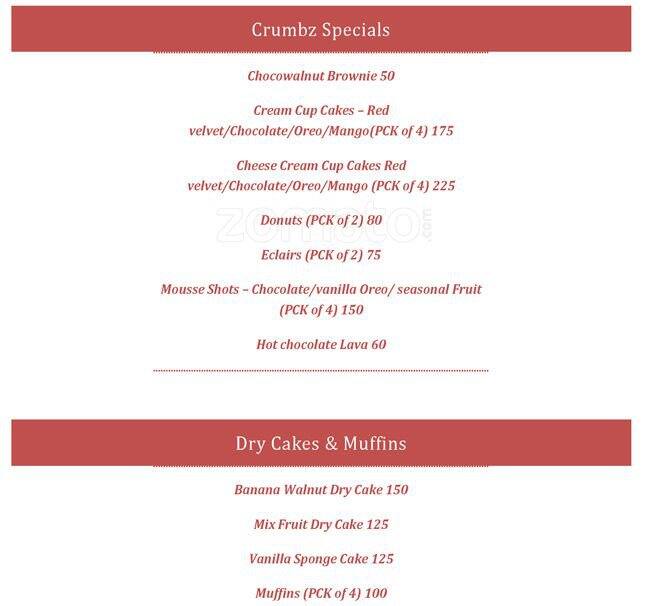 Menu at Crumbz Bakers, Delhi, H26X+R28