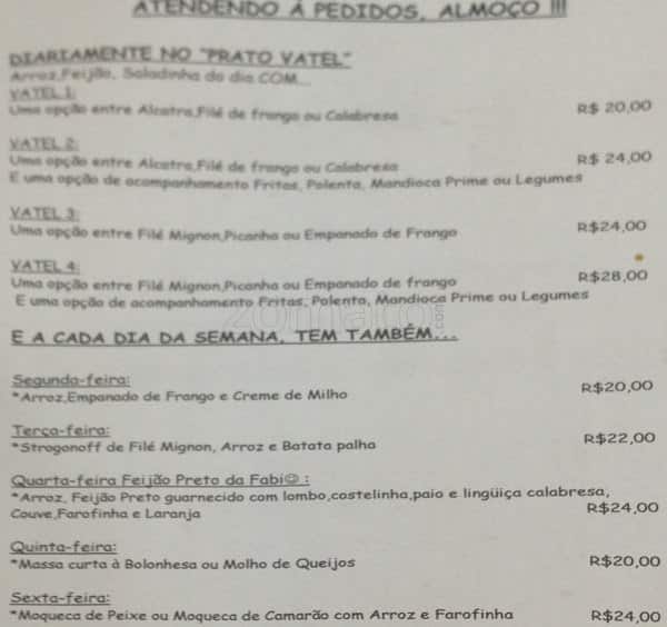 Monsieur Vatel cardápio