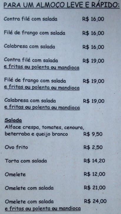 Monsieur Vatel cardápio