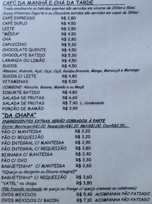 Monsieur Vatel cardápio