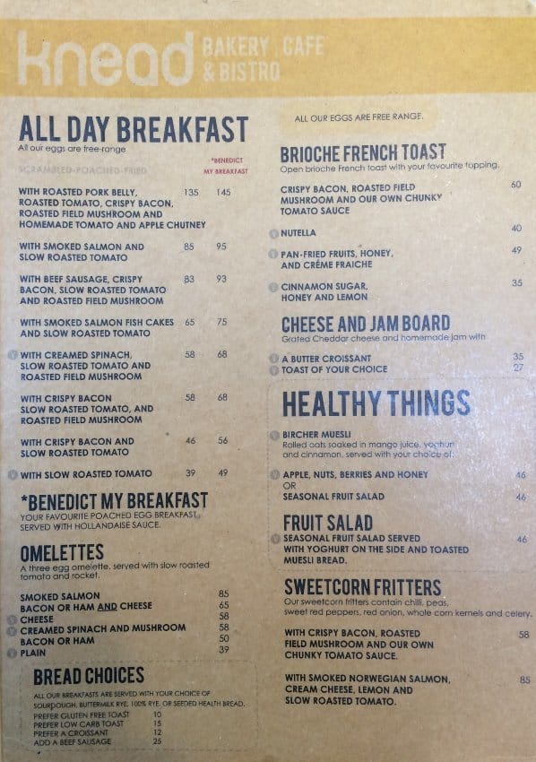 Knead Bakery & Cafe Menu, Menu for Knead Bakery & Cafe, Waterkloof