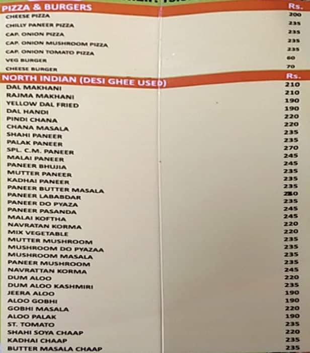 Chintamani restaurant menu