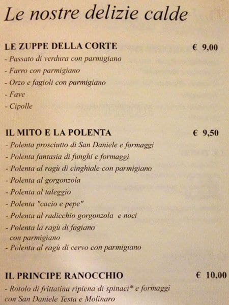 Menu di Pane Vino e San Daniele 