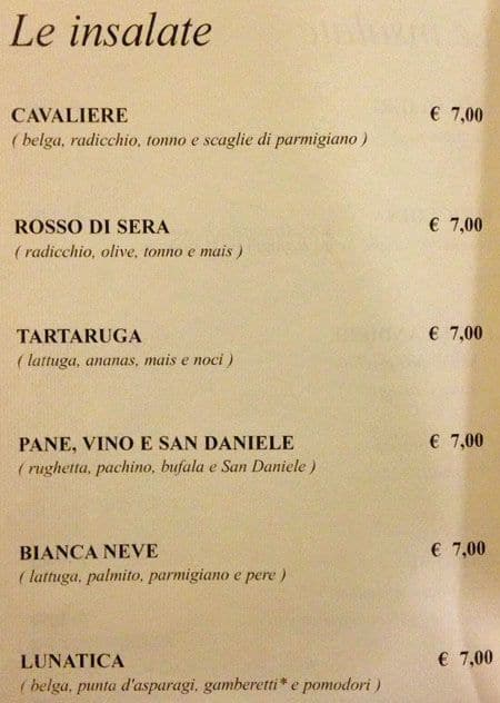 Menu di Pane Vino e San Daniele 