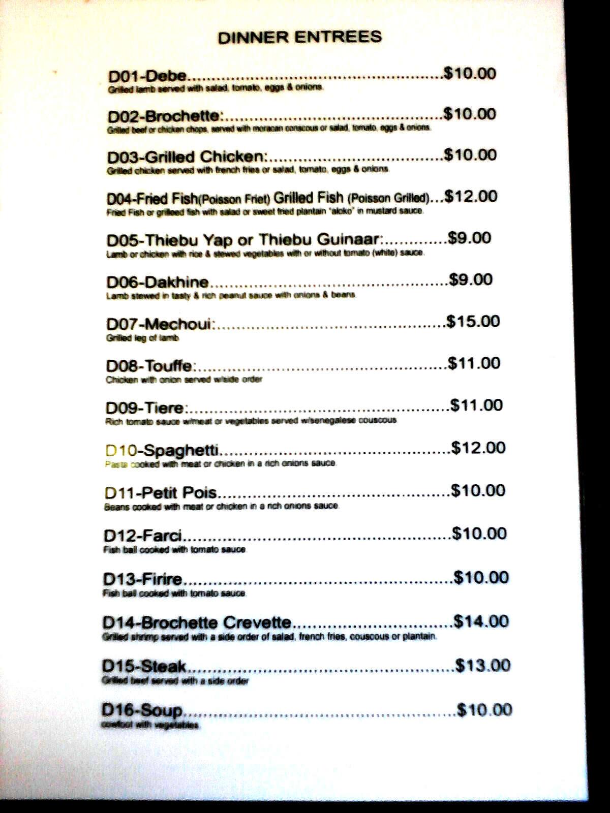 Kaloum menu
