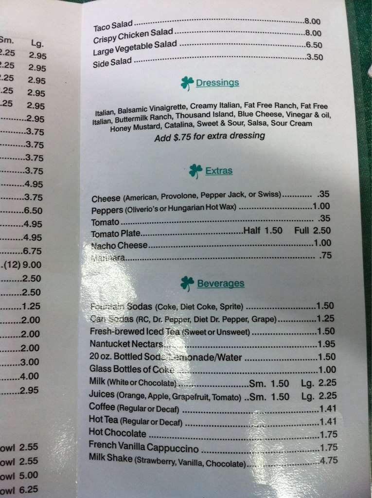 Menu at McAteer's Restaurant, Fairmont