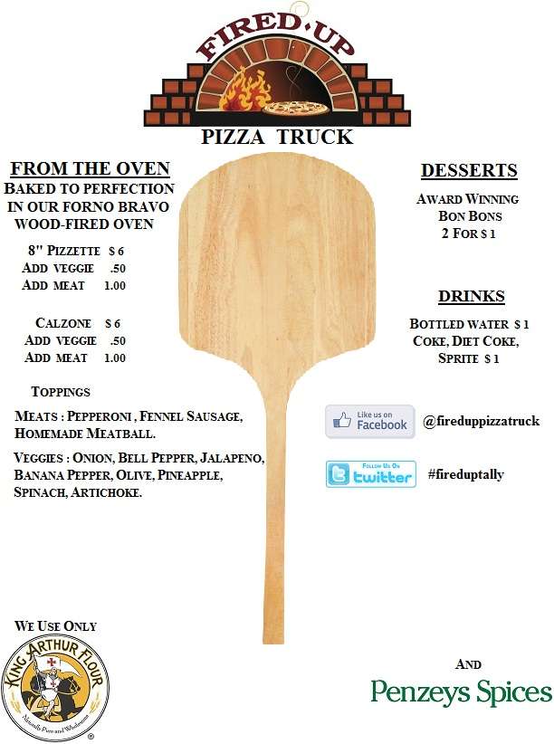 Fired Up Pizza Truck a Tallahassee Foto del Menu con Prezzi