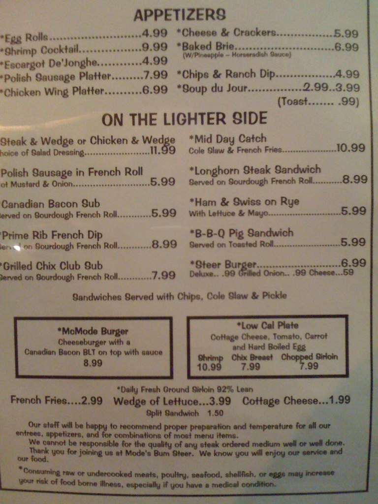 Mode S Bum Steer Menu Menu For Mode S Bum Steer Traverse City