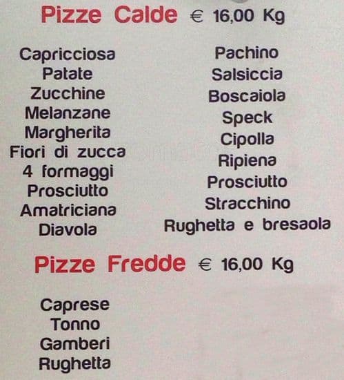 Menu di Pizzamor 
