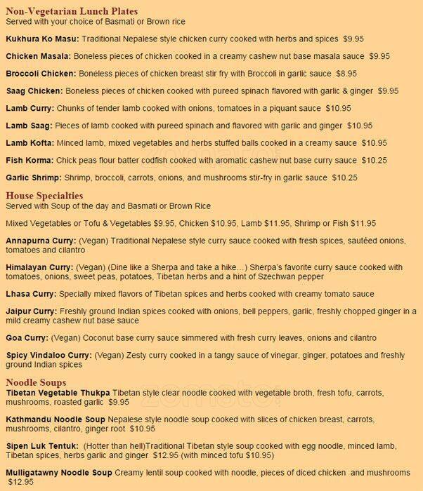 Yeti Bar menu
