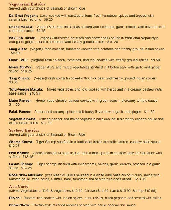 Yeti Bar menu