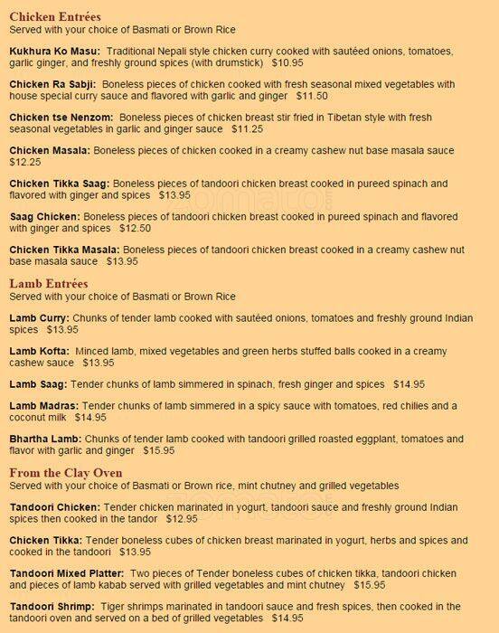 Yeti Bar menu