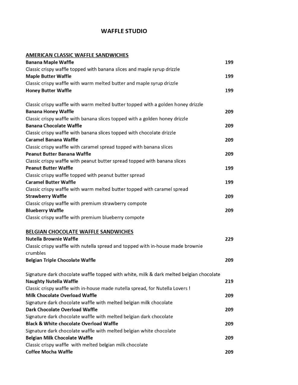 Menu of Waffle Studio, Madhapur, Hyderabad