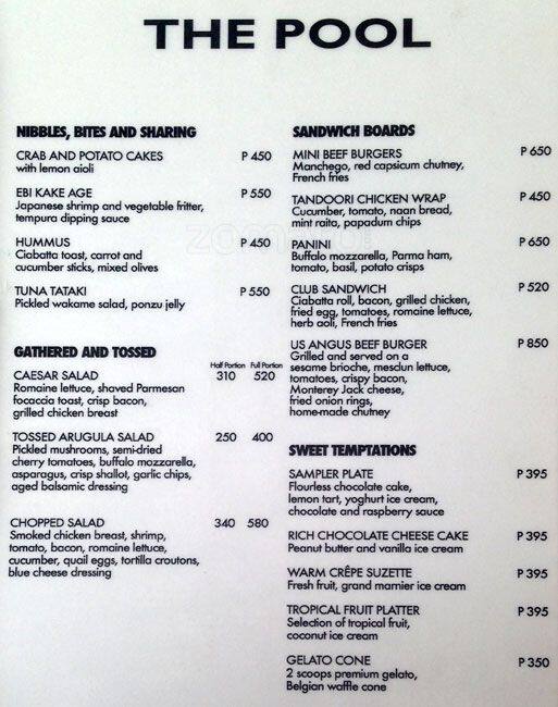 Menu at Pool Snack Bar, Makati