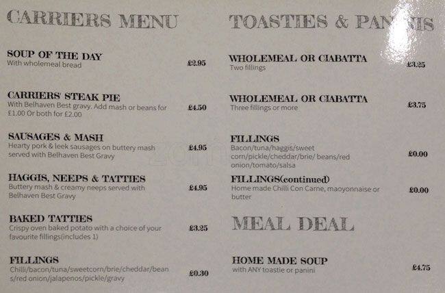 The Carriers Quarters menu