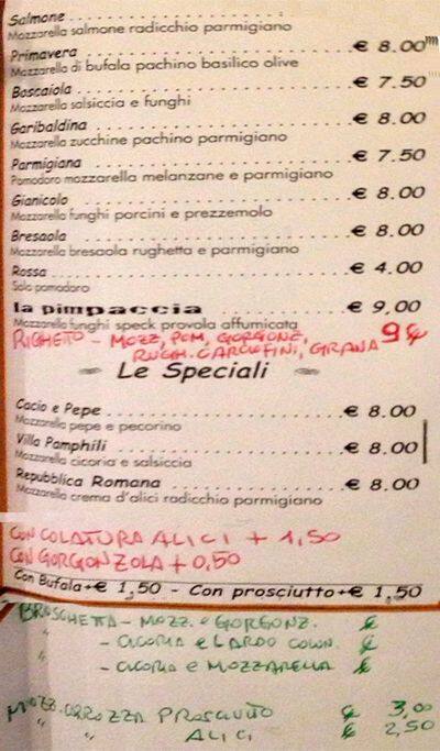 Menu di La Pimpaccia 