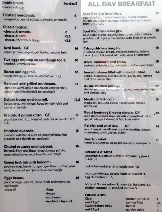 Spot Pea Menu Menu For Spot Pea Campbelltown Sydney Urbanspoonzomato