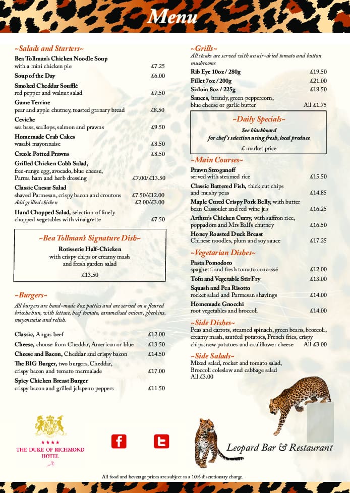 The Leopard Restaurant Menu Menu For The Leopard Restaurant Guernsey