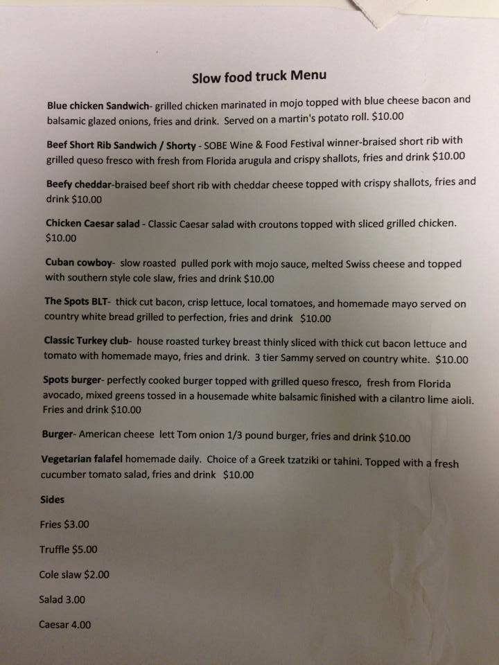 Slow Food Truck Menu, Menu for Slow Food Truck, Fort Lauderdale, Miami