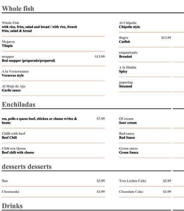 La Marea menu