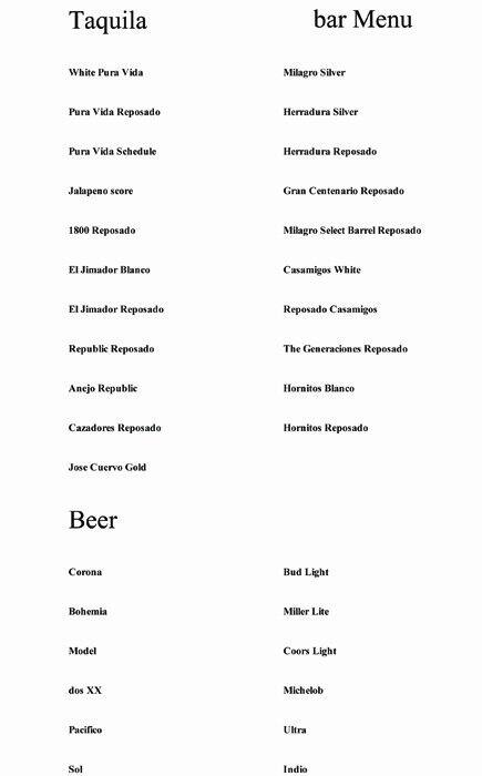 La Marea menu