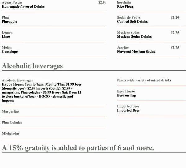 La Marea menu