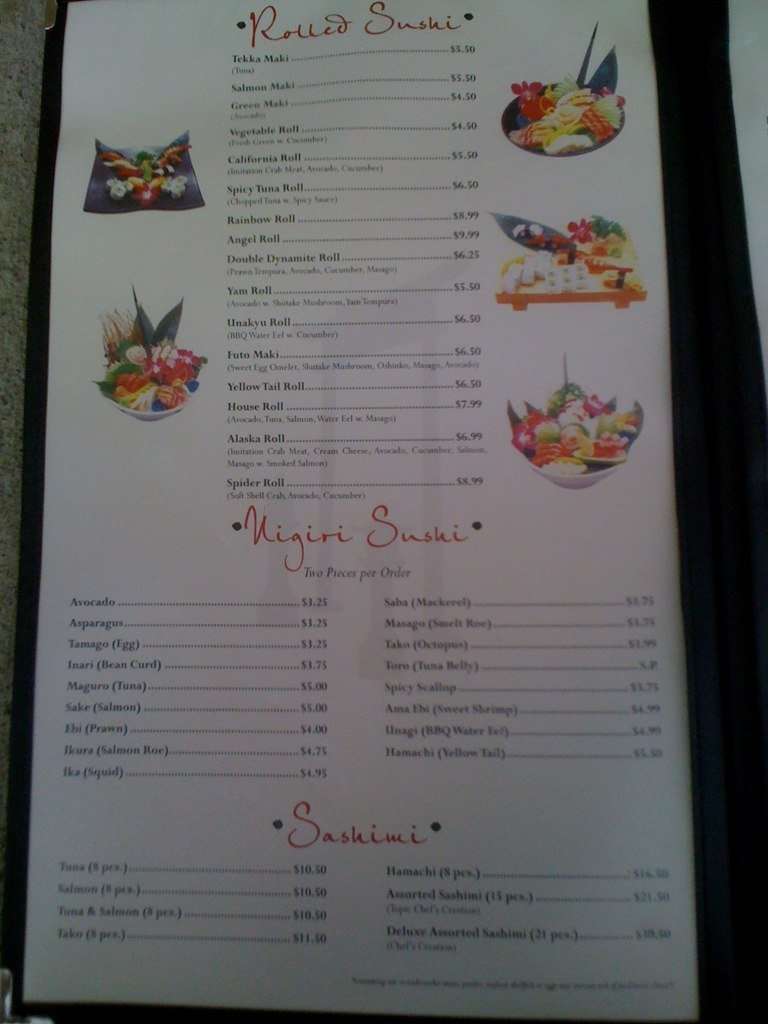 Menu at Taste of Asia restaurant, Hurricane