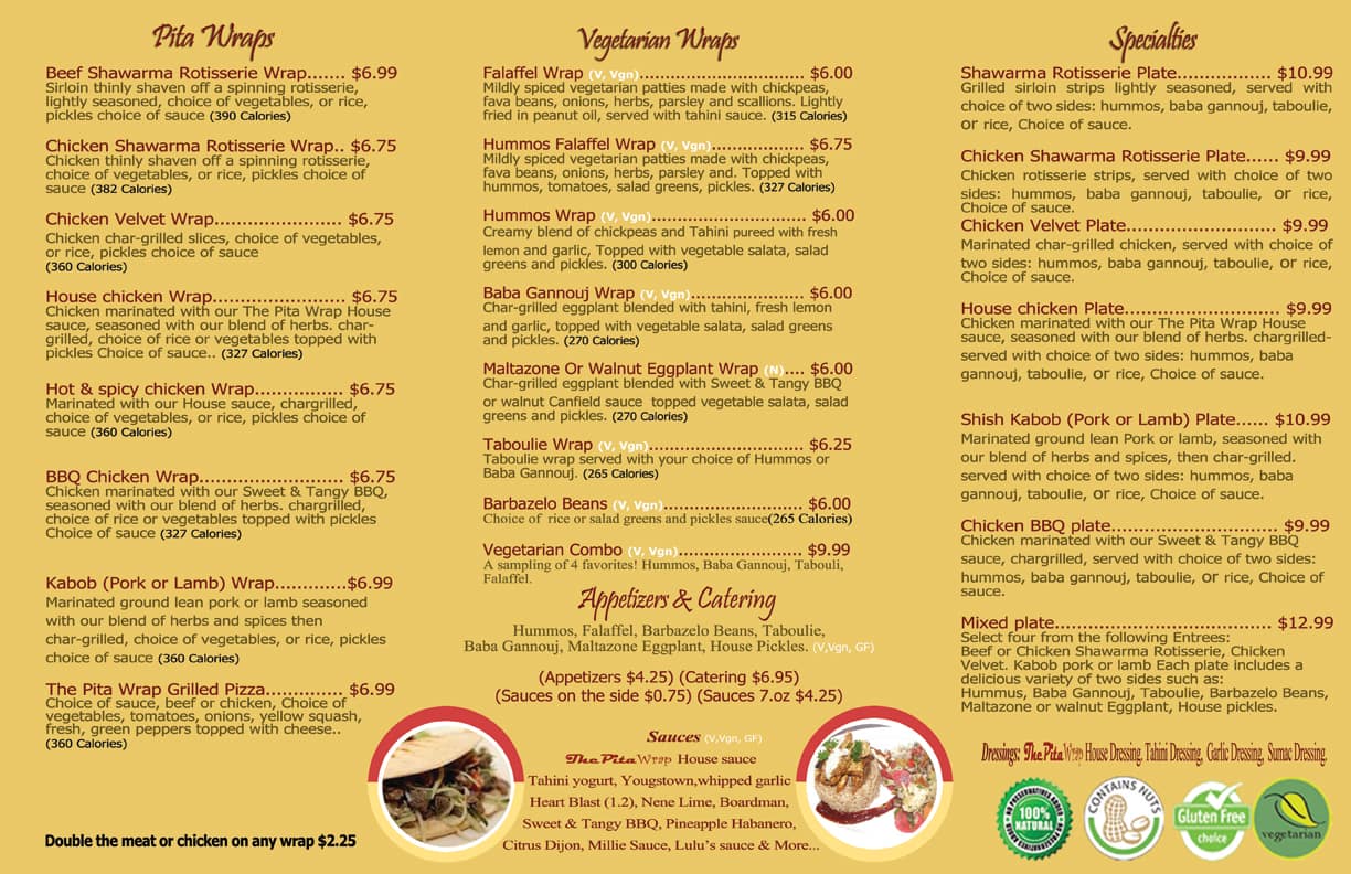 Menu at Pita Wrap restaurant, Youngstown