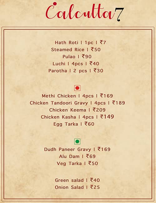 Menu of Calcutta 7, Dum Dum, Kolkata