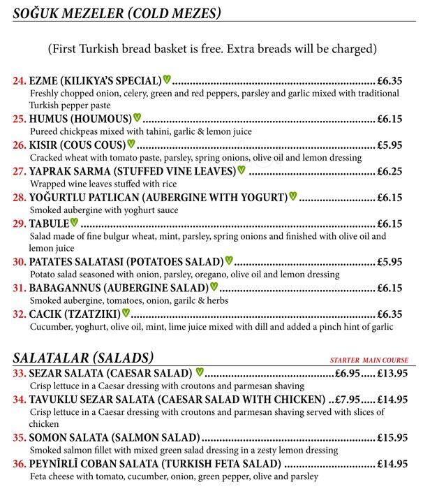 Kilikya's menu