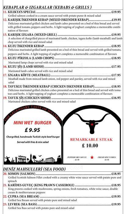 Kilikya's menu