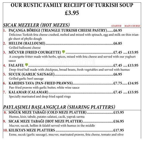 Kilikya's menu