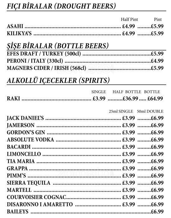 Kilikya's menu