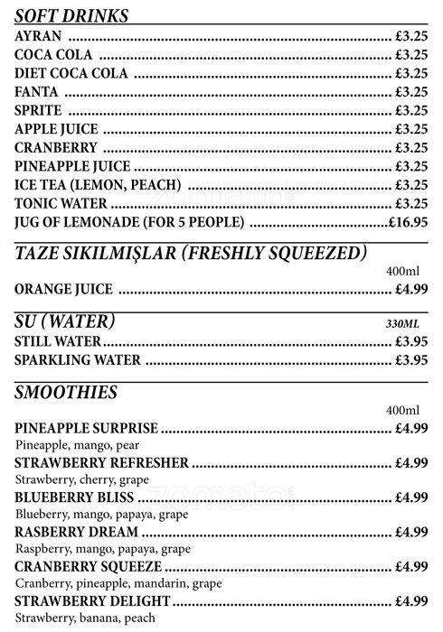 Kilikya's menu