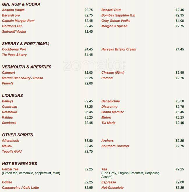 Menu at Cinnamon Lounge restaurant, Isleworth, 181 Twickenham Rd