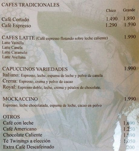 The Coffee Factory Menu,Menú para The Coffee Factory, Las 