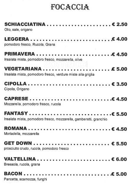 Menu di Floridita Caffè 