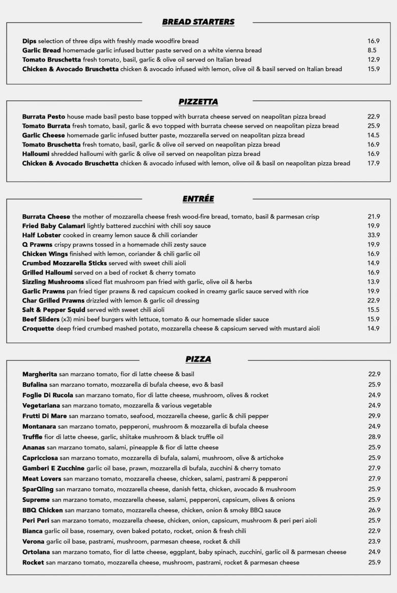 Menu at SparQling Pizza & Grill restaurant, Burwood