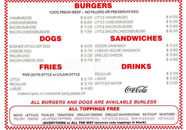 Menu At Five Guys Fast Food Round Rock S I 35 Frontage Rd Suite 750