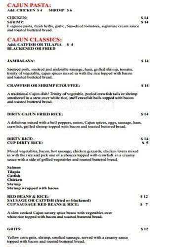 Menu at Dirty Cajun pub & bar, Carrollton