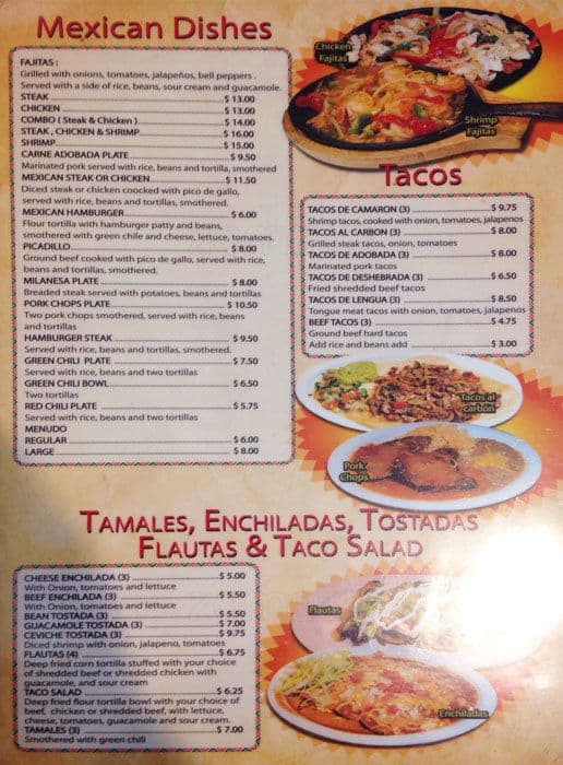 Menu at El Rancherito restaurant, Denver